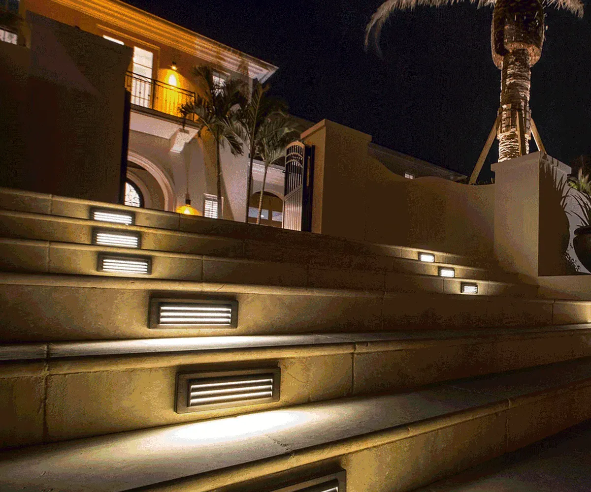 Architectural step lighting at a completed residence